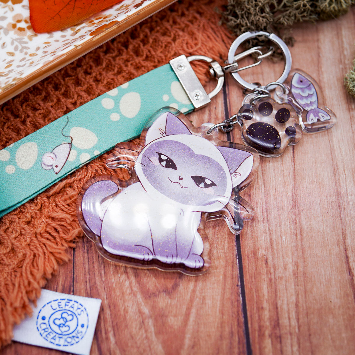 Acrylic Keychain Lanyard - "Siamese Cats"